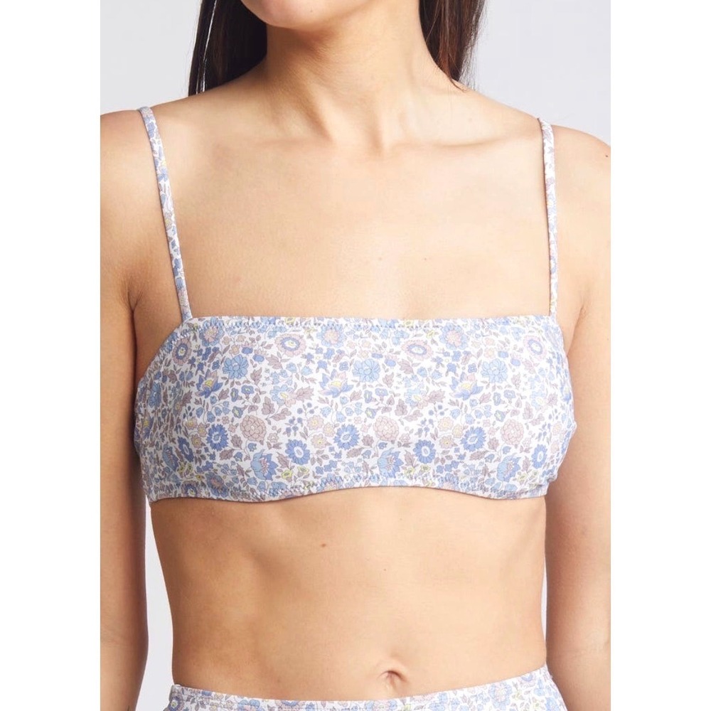 Nu Swim London Liberty Fabric Floral Bandeau Bikini Top XL Blue Lavender NWT